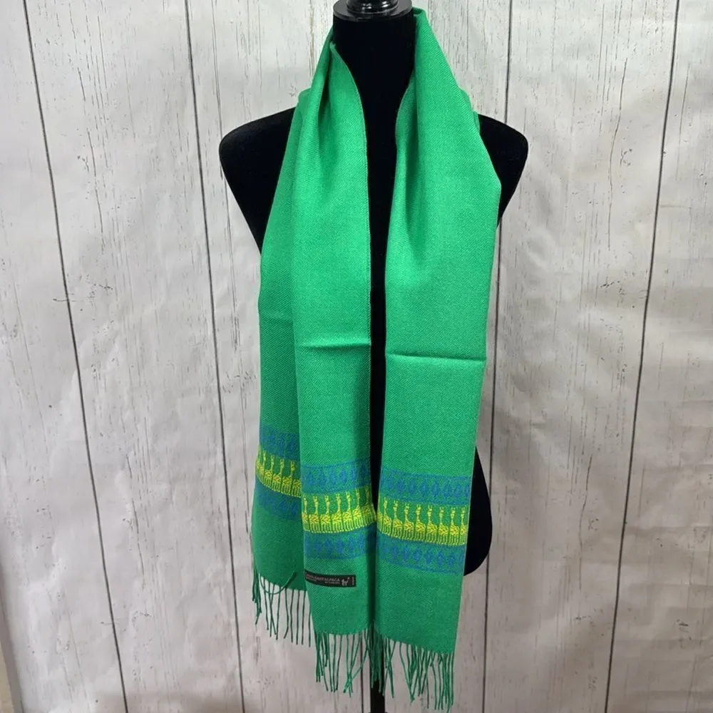 Baby Alpaca 100% Fringe Luxurious Soft Cozy Handmade Knit Kelly Green Scarf